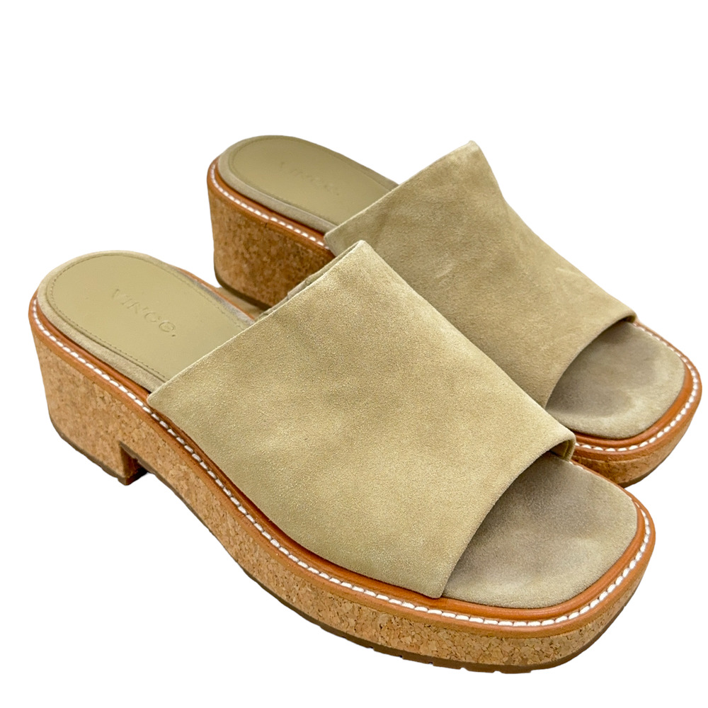 Vince Womens Size 7.5M Maddy-B Suede Sandals Mules Slides Block Heel Platform